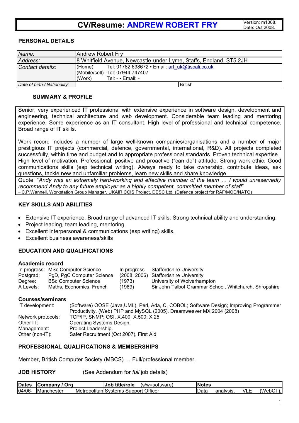 CV/Resume (Long)