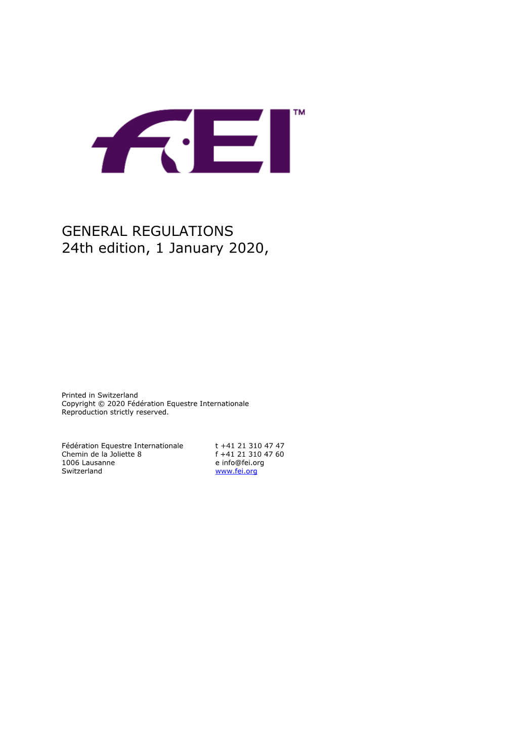 GENERAL REGULATIONS 24Th Edition, 1 January 2020