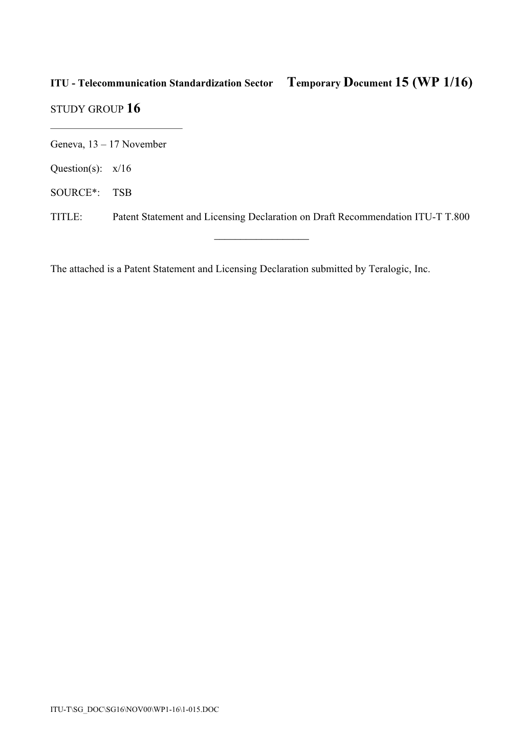 ITU - Telecommunication Standardization Sector s1