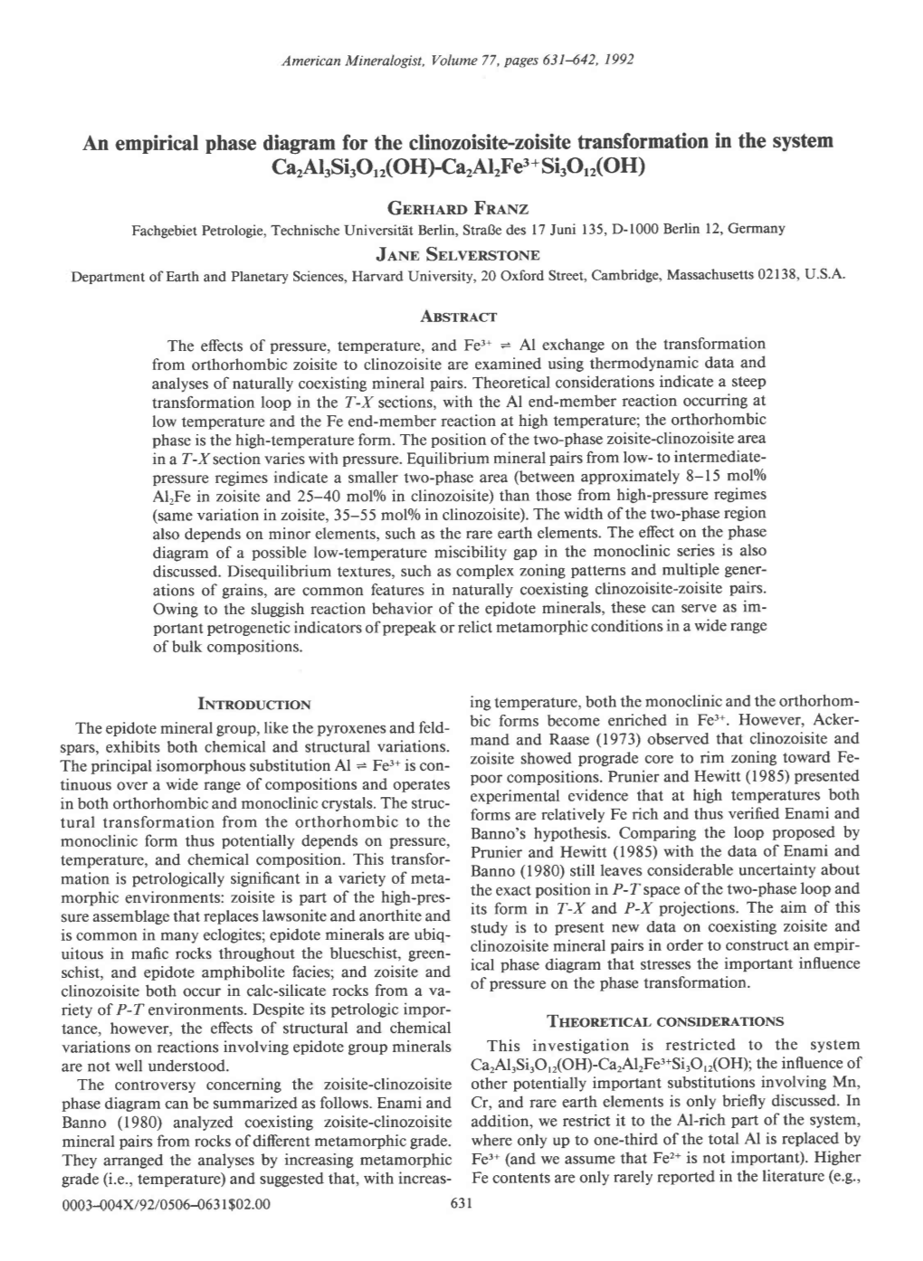 An Empirical Phase Diagram for the Clinozoisite-Zoisite Transformation In