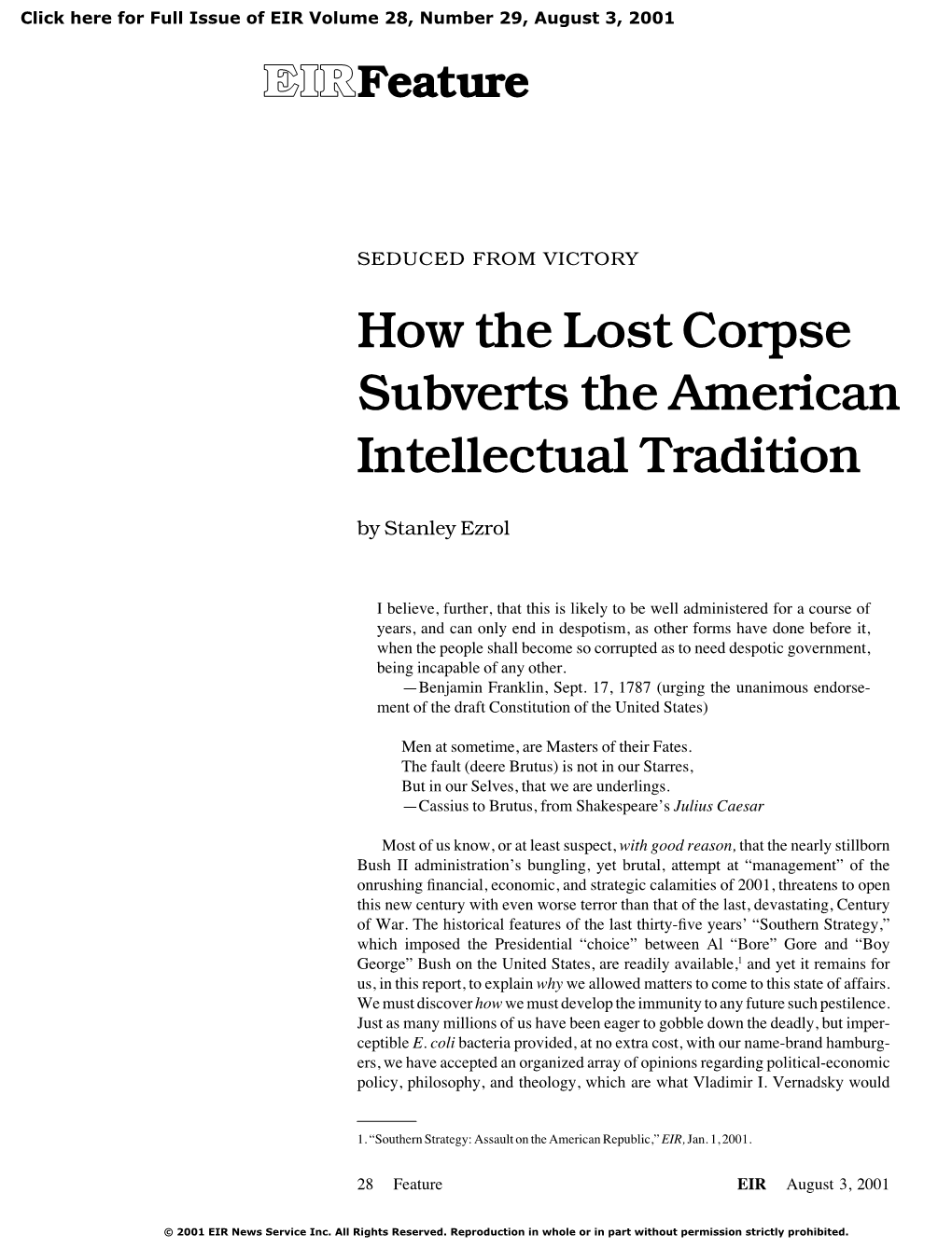SEDUCED from VICTORY How the Lost Corpse Subverts the American Intellectual Tradition