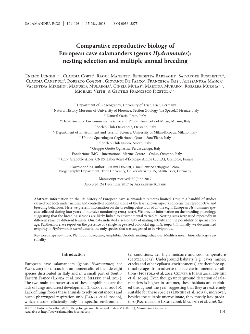 Comparative Reproductive Biology of European Cave Salamanders (Genus Hydromantes): Nesting Selection and Multiple Annual Breeding