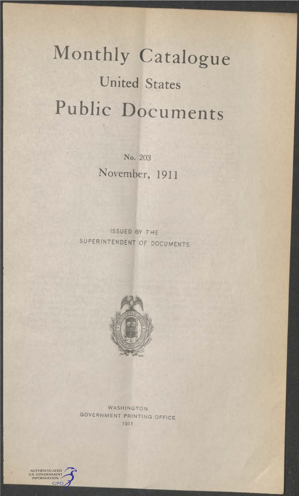 Monthly Catalogue, United States Public Documents, November 1911