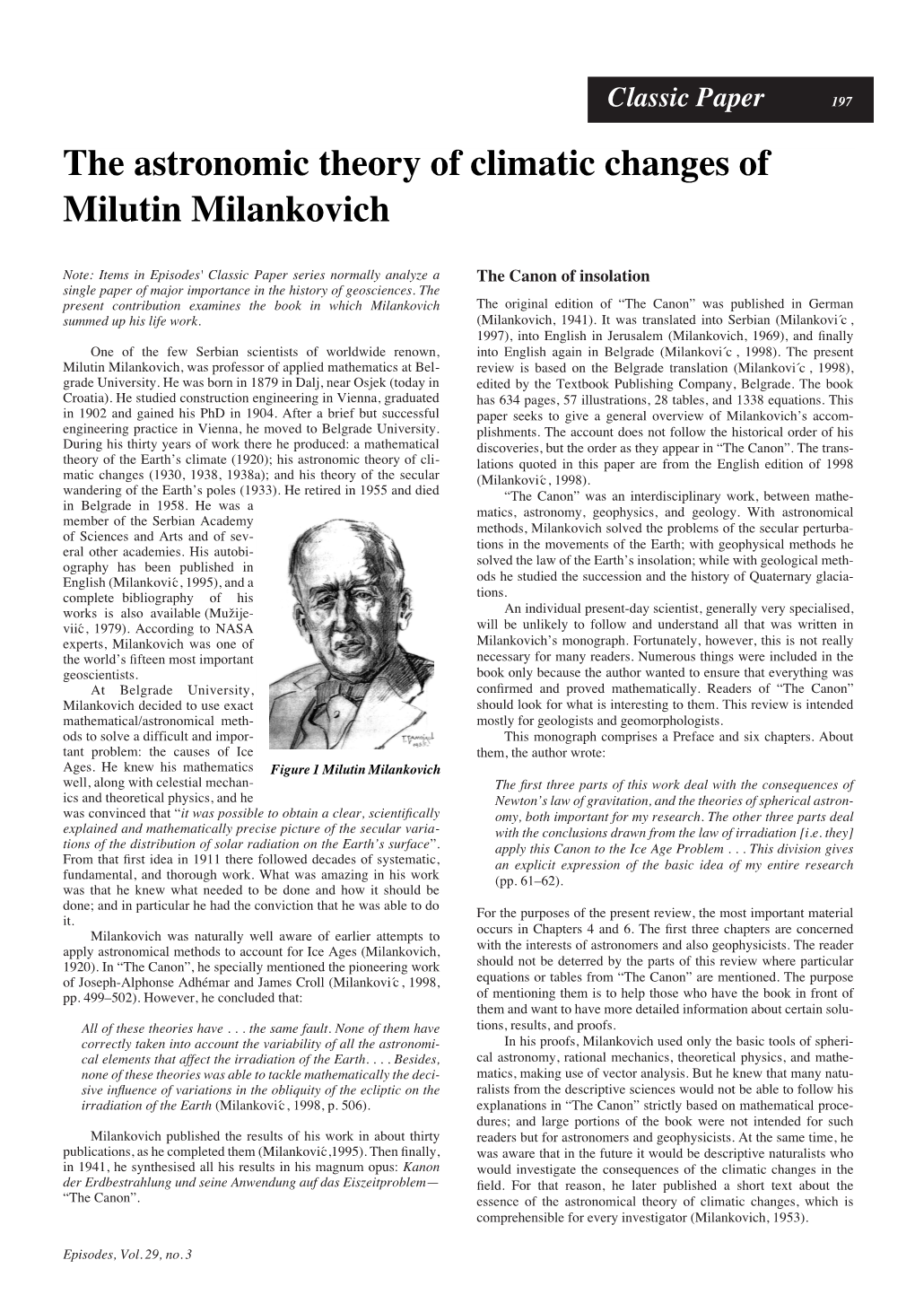 The Astronomic Theory of Climatic Changes of Milutin Milankovich