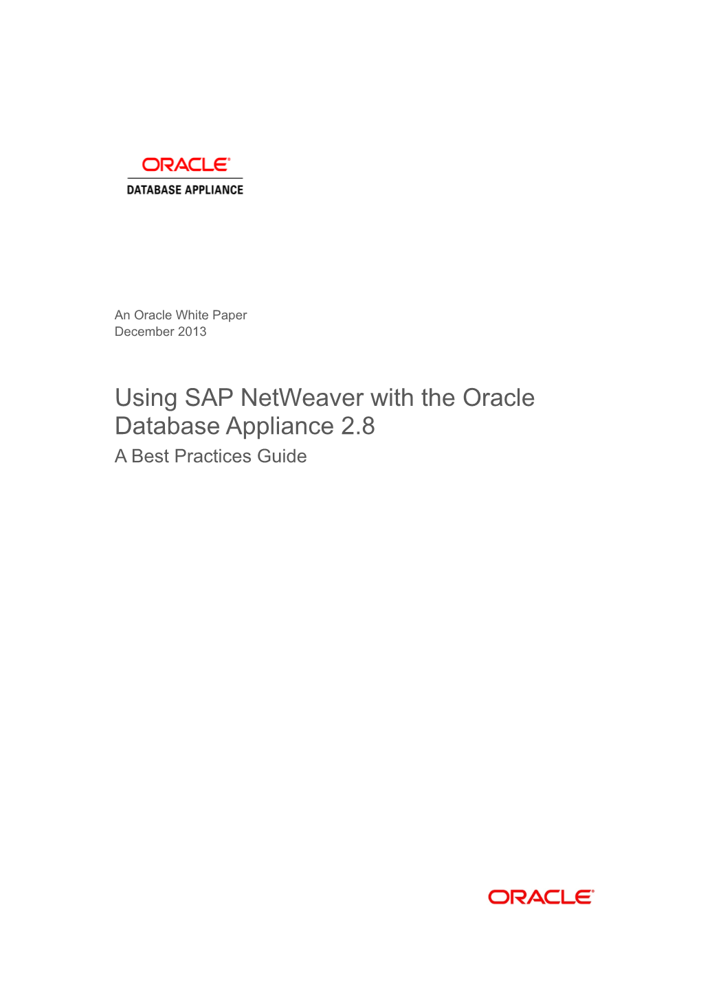 Using SAP Netweaver with the Oracle Database Appliance Release