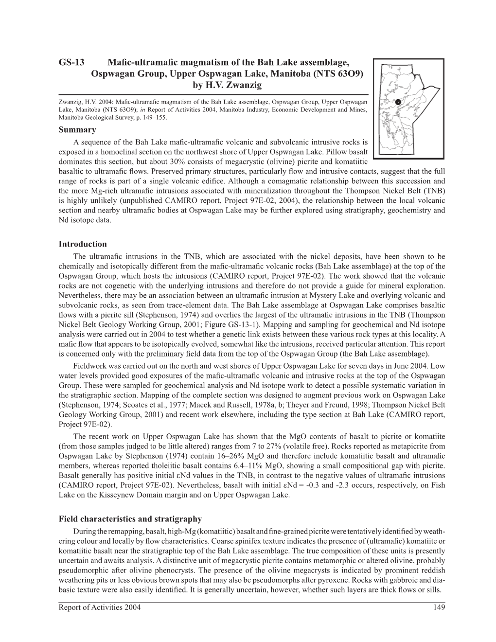 Mafic-Ultramafic Magmatism of the Bah Lake Assemblage, Ospwagan