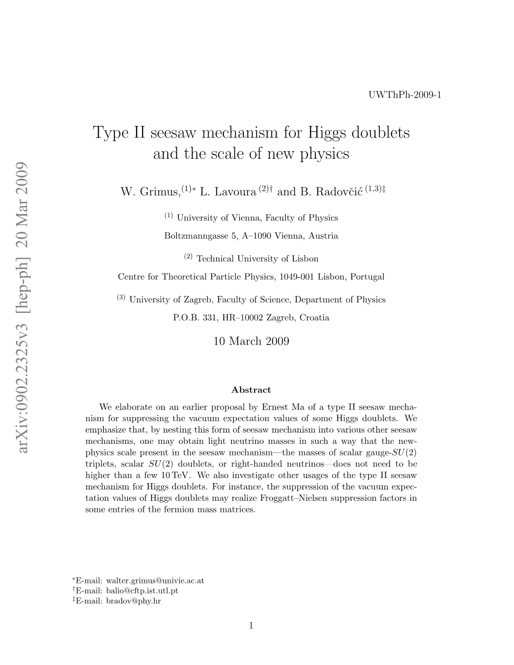 Type II Seesaw Mechanism for Higgs Doublets and the Scale of New Physics