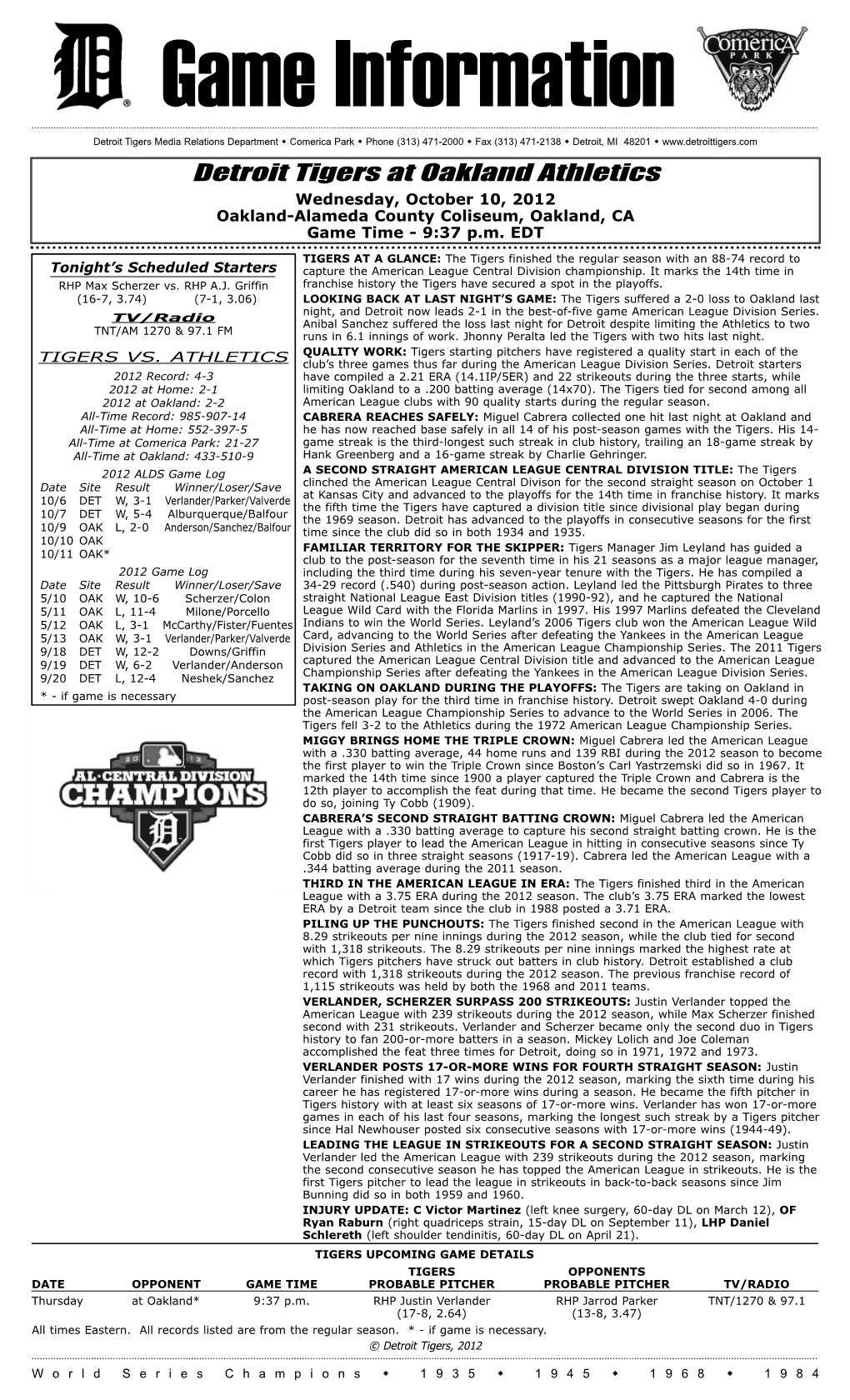 10-10-2012 Tigers Notes