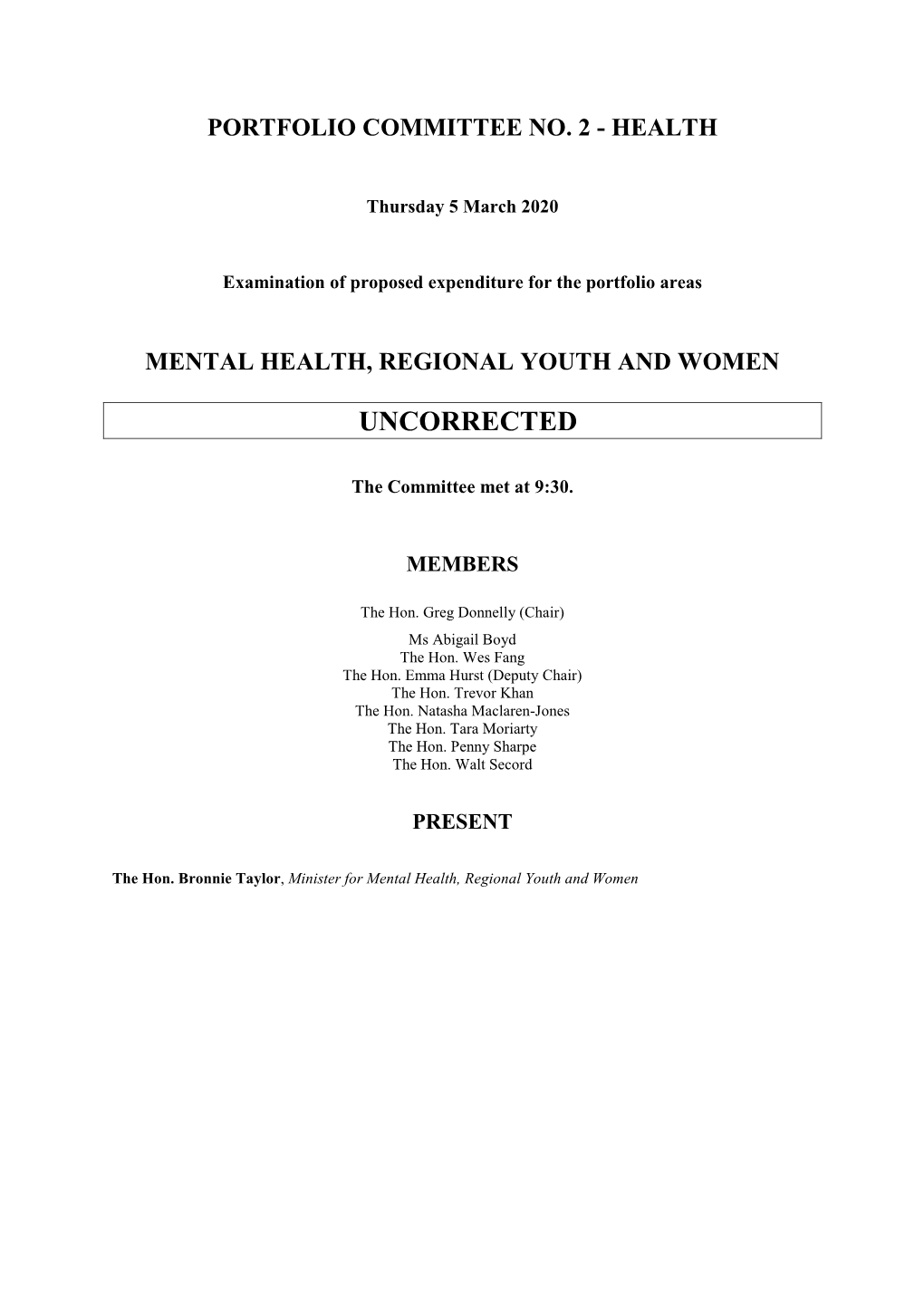 Mental Health, Regional Youth and Women