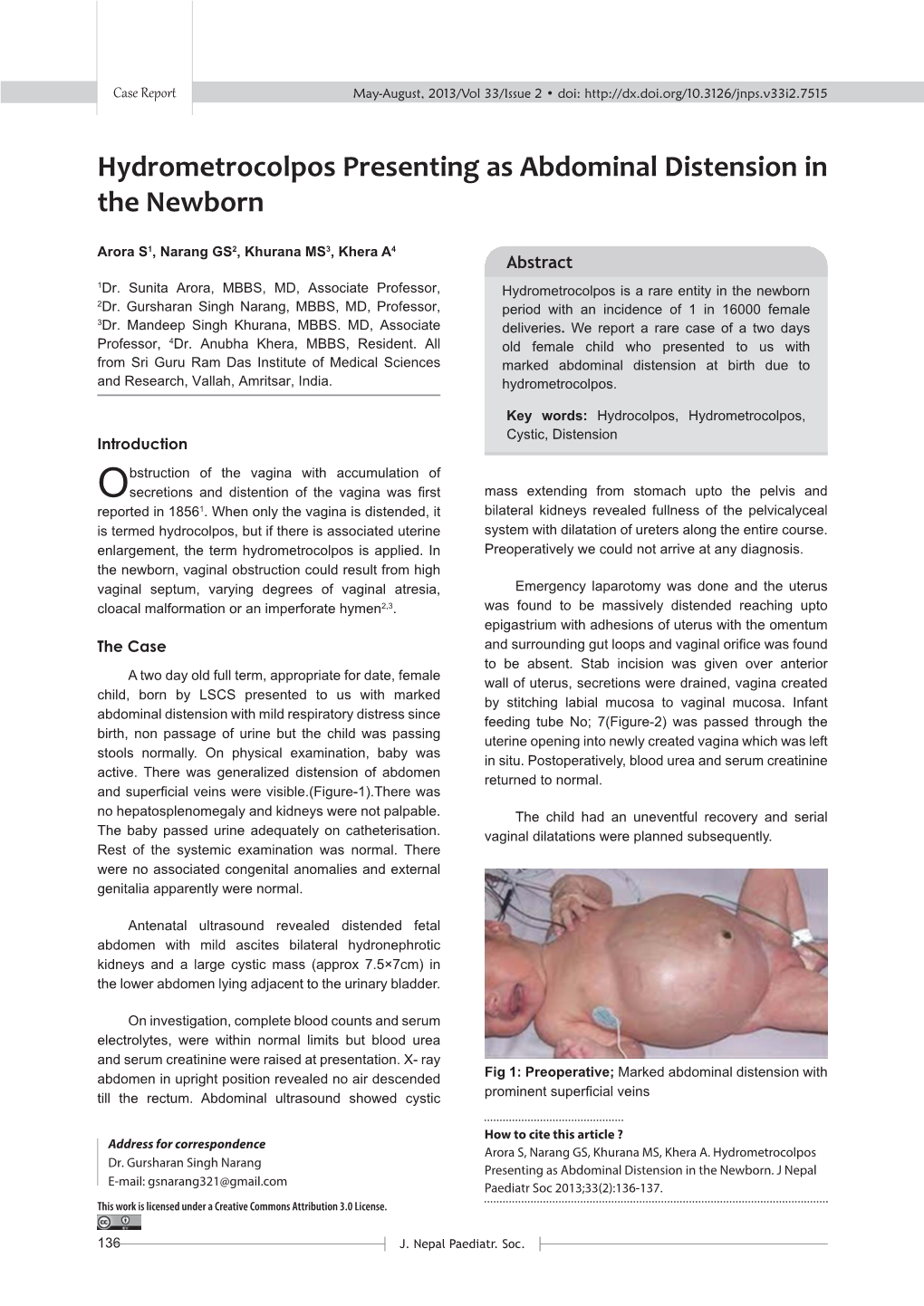 Hydrometrocolpos Presenting As Abdominal Distension in the Newborn