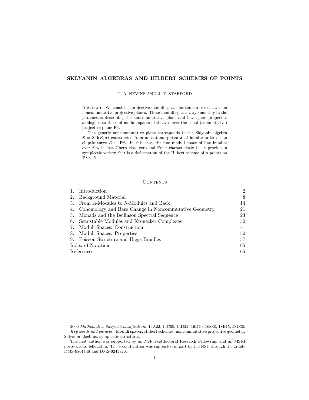 Sklyanin Algebras and Hilbert Schemes of Points