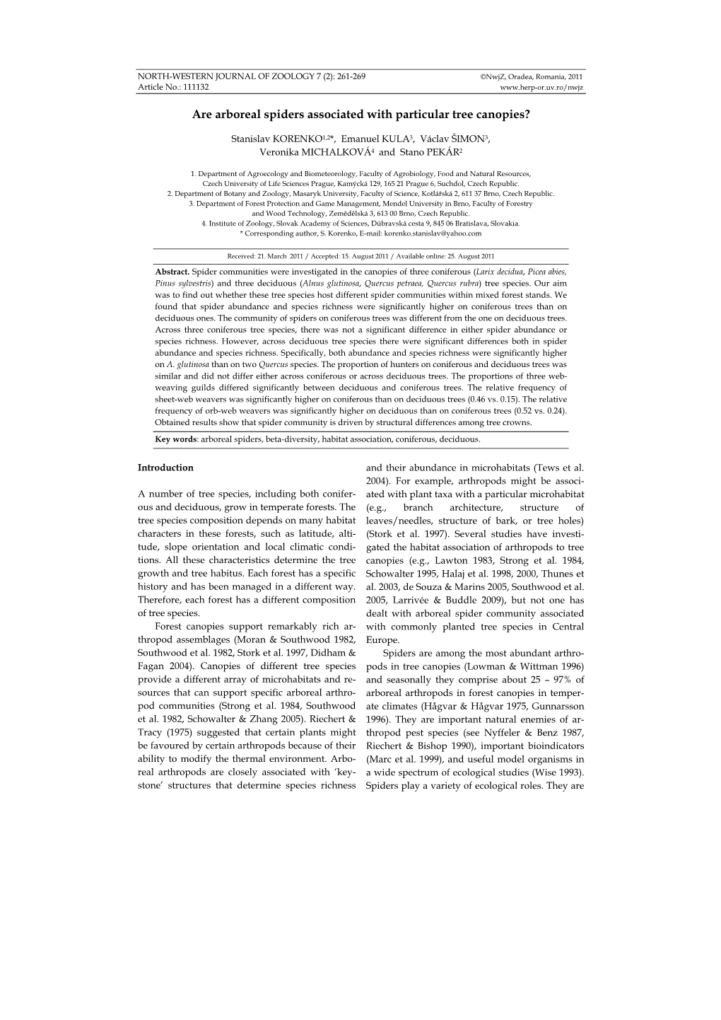 Are Arboreal Spiders Associated with Particular Tree Canopies?