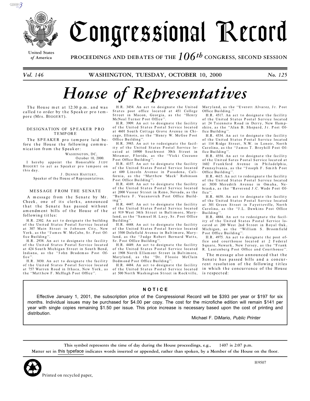 Congressional Record United States of America PROCEEDINGS and DEBATES of the 106Th CONGRESS, SECOND SESSION