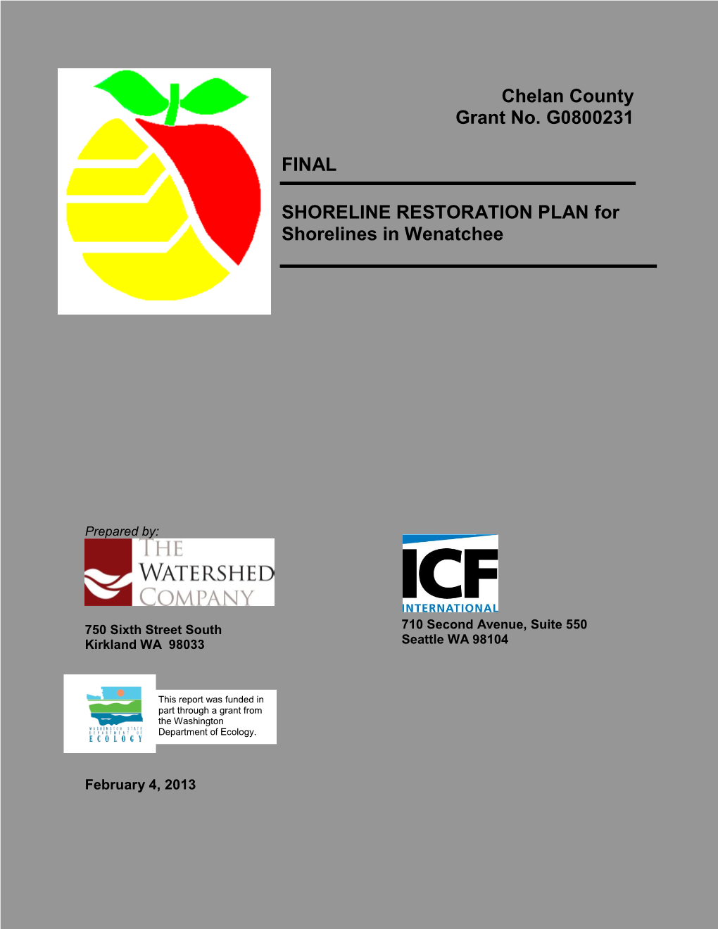 Chelan County Grant No. G0800231 FINAL SHORELINE RESTORATION PLAN for Shorelines in Wenatchee