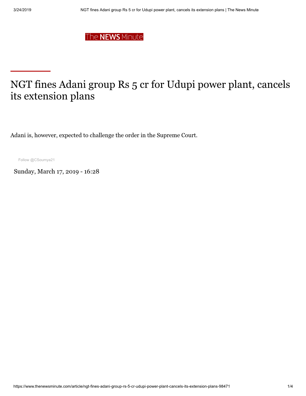 NGT Fines Adani Group Rs 5 Cr for Udupi Power Plant, Cancels Its Extension Plans | the News Minute