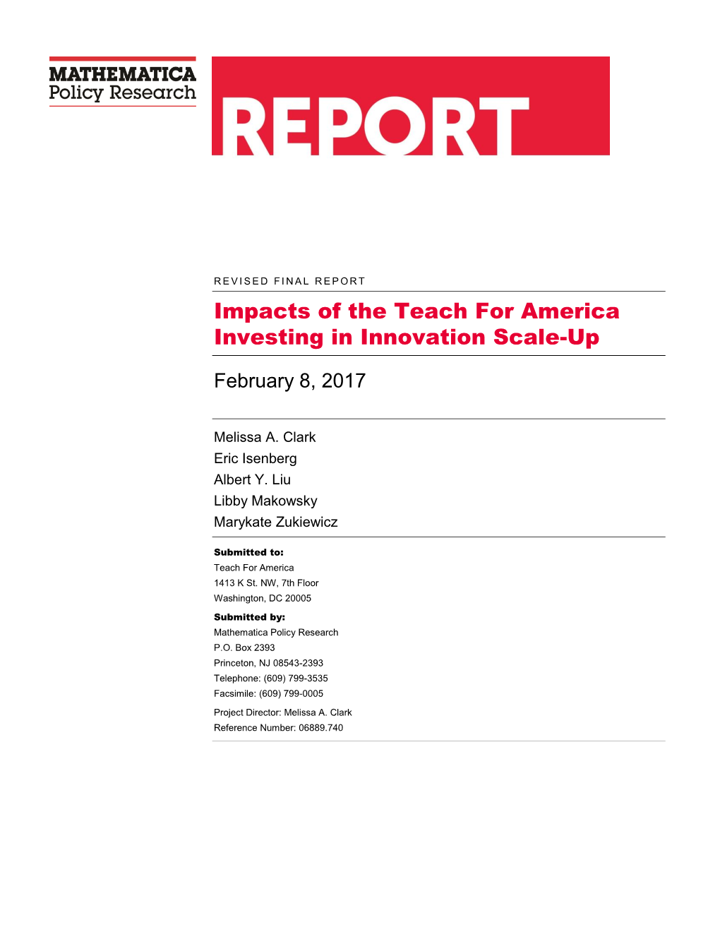 Impacts of the Teach for America Investing in Innovation Scale-Up