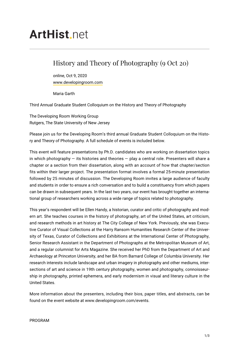 History and Theory of Photography (9 Oct 20)