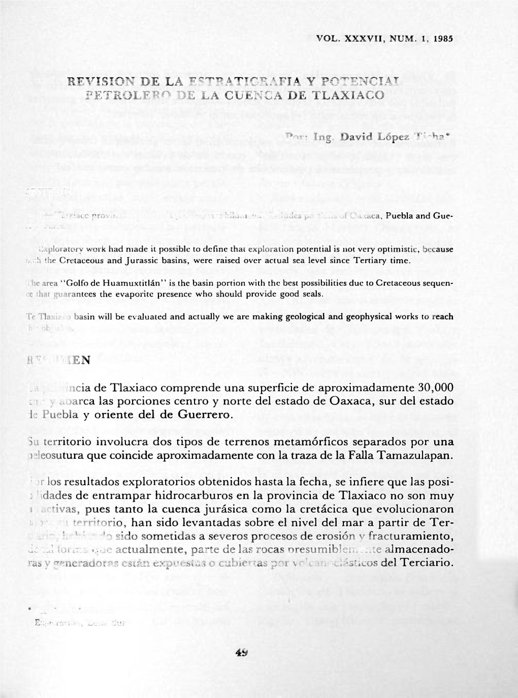 Revision De La Estratigrafía Y Potencial Petrolero De La Cuenca De Tlaxiaco