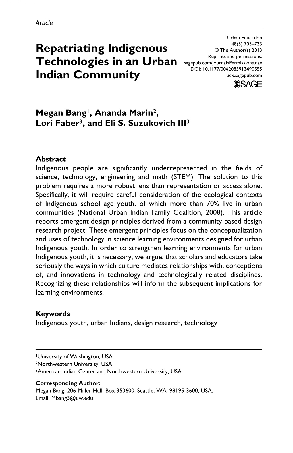 Bang Et. Al: Repatriating Indigenous Technologies in an Urban Indian