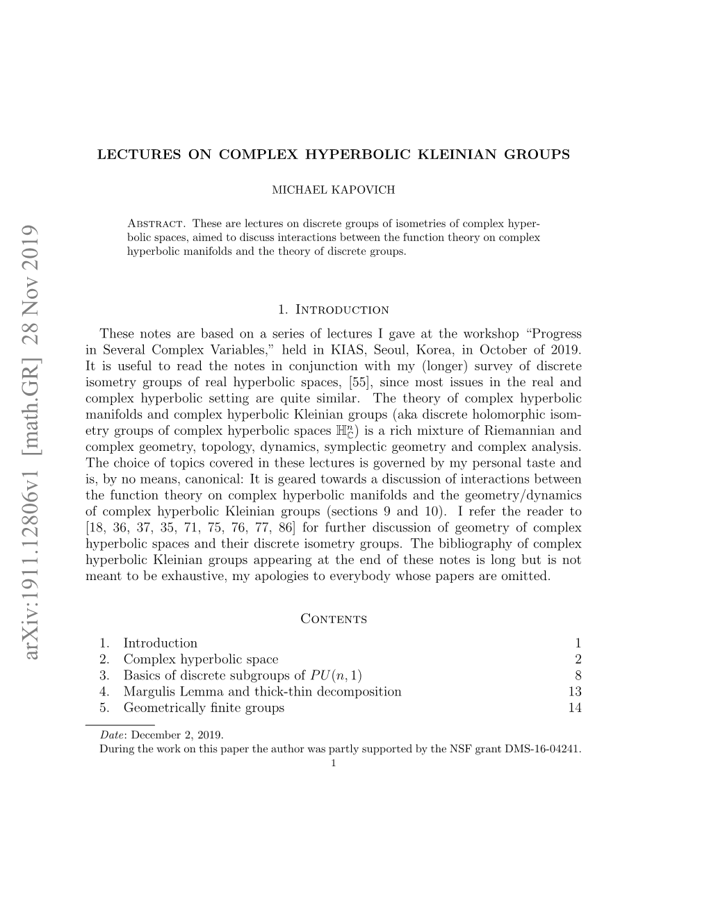 Arxiv:1911.12806V1 [Math.GR] 28 Nov 2019 2