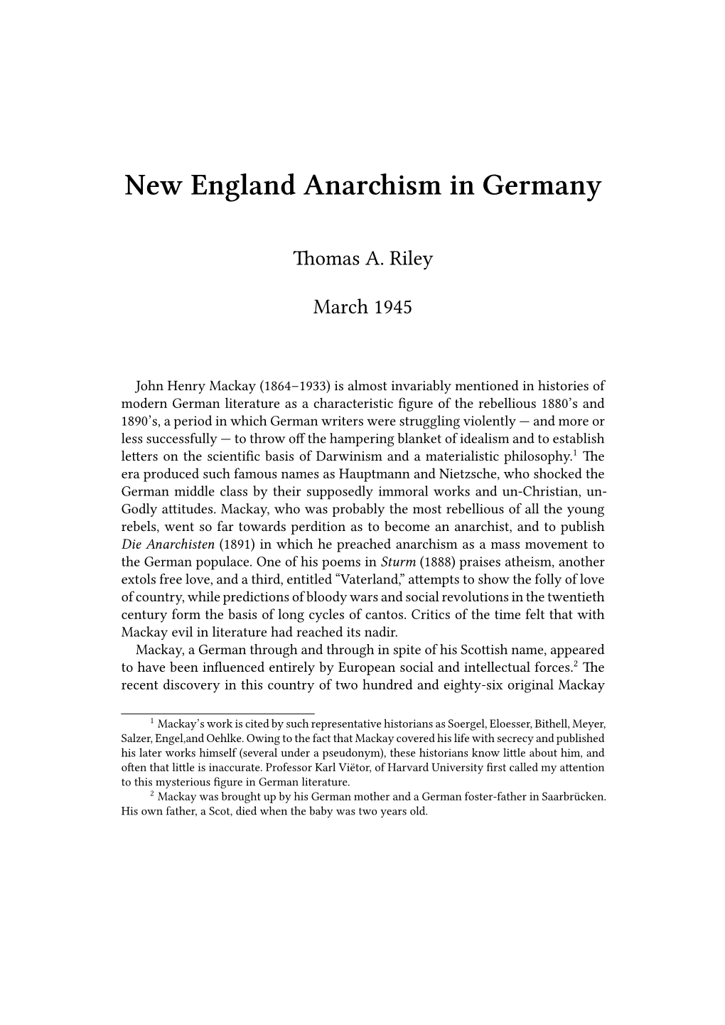 New England Anarchism in Germany