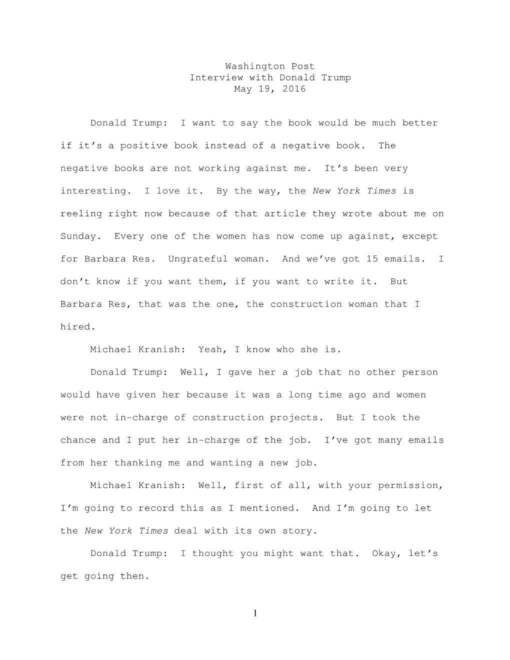 Interview Transcripts Donald Trump Interview