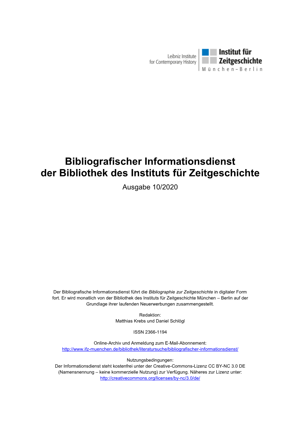 Bibliografischer Informationsdienst 10/2020