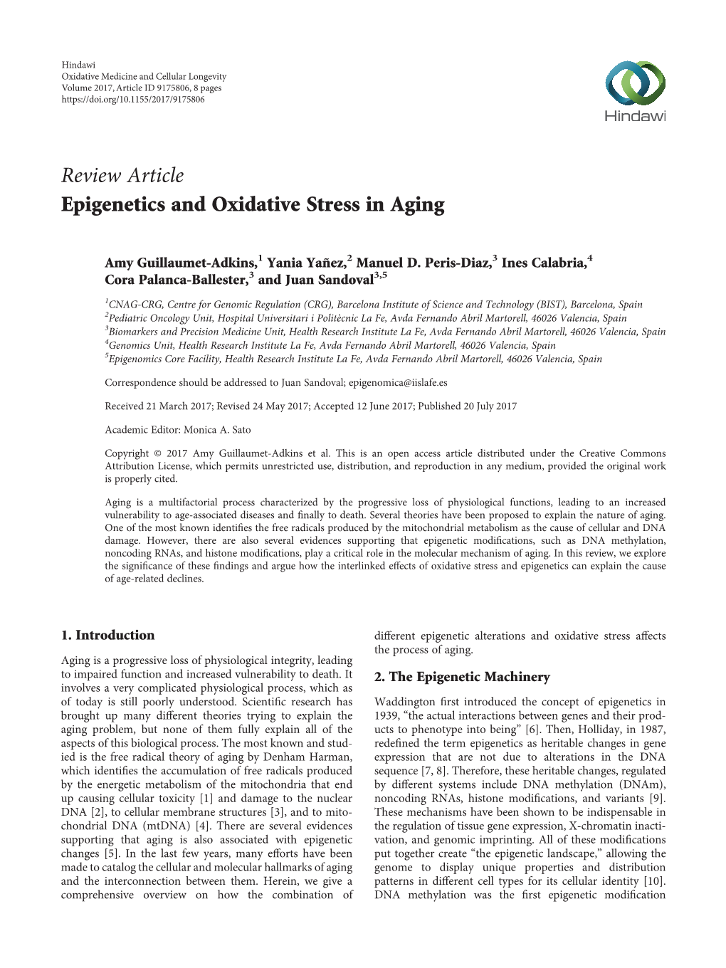 Review Article Epigenetics and Oxidative Stress in Aging
