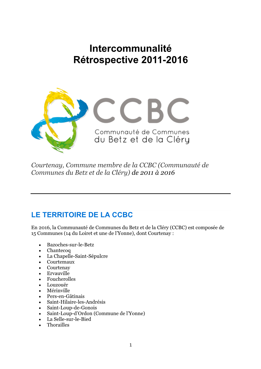 Intercommunalité Rétrospective 2011-2016