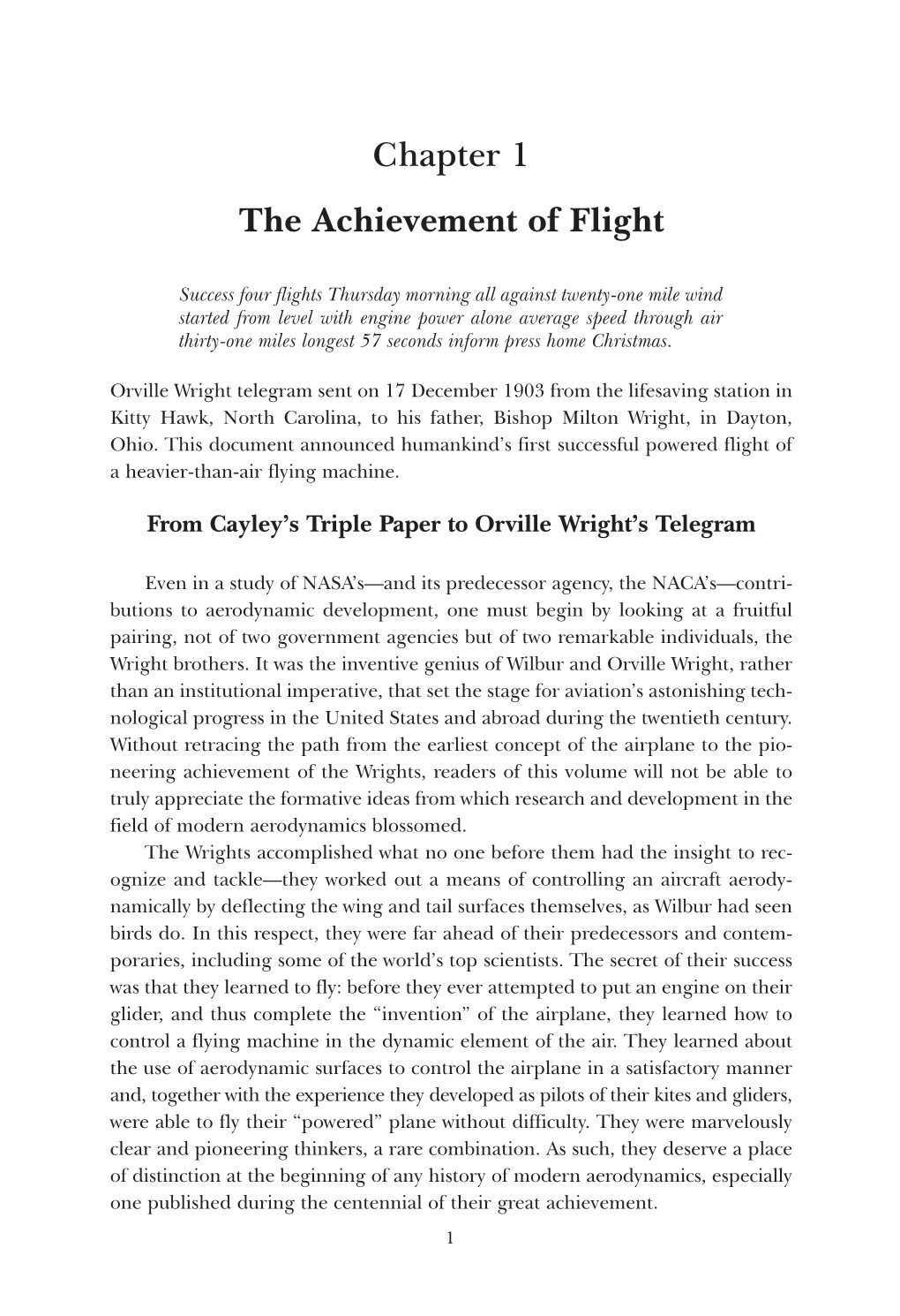 Chapter 1 the Achievement of Flight
