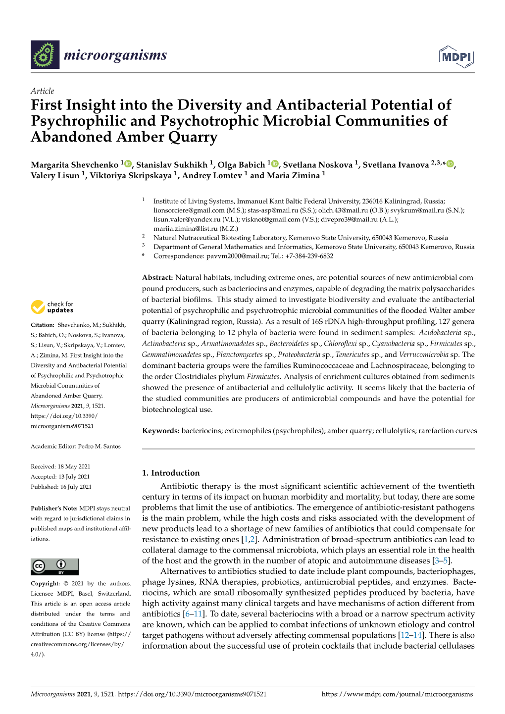 First Insight Into the Diversity and Antibacterial Potential of Psychrophilic and Psychotrophic Microbial Communities of Abandoned Amber Quarry