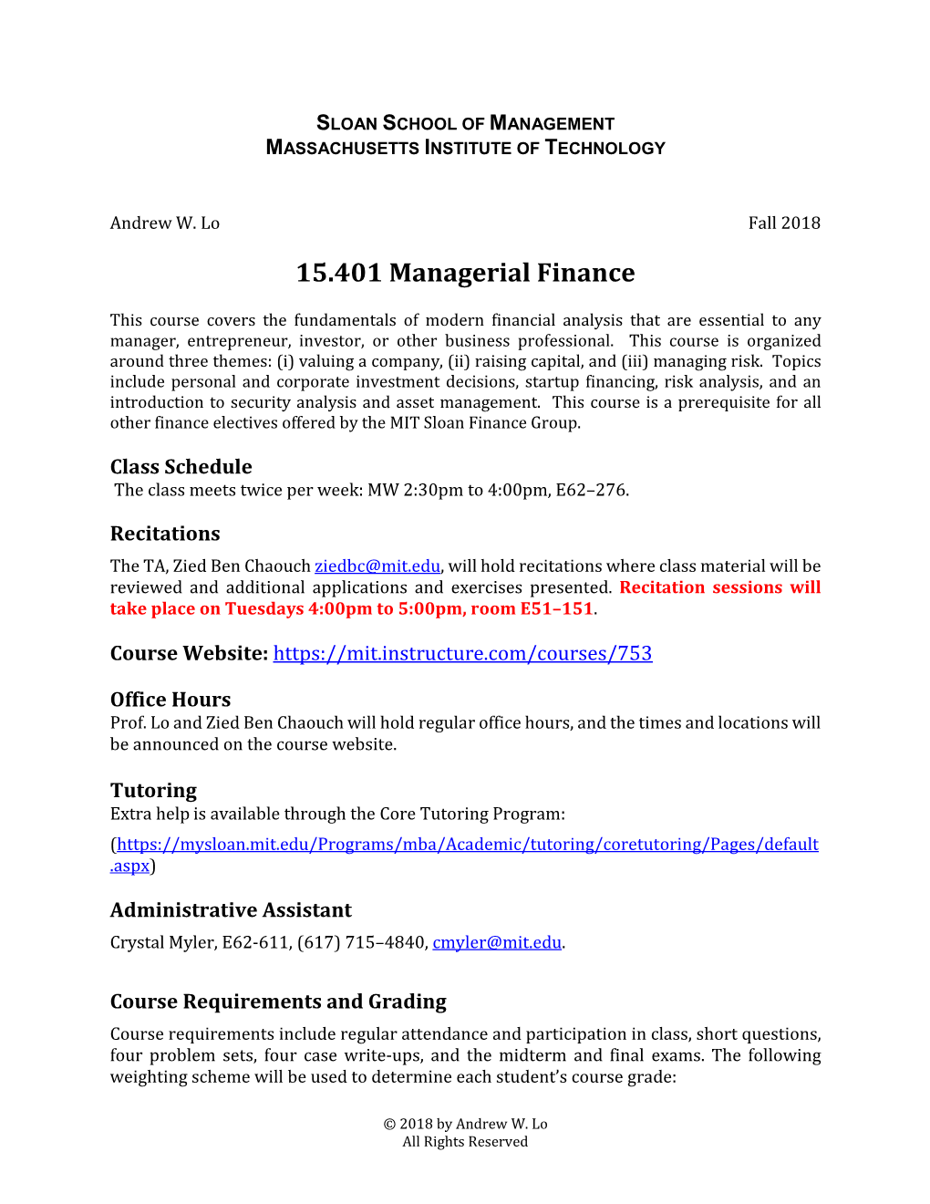 15.401 Managerial Finance