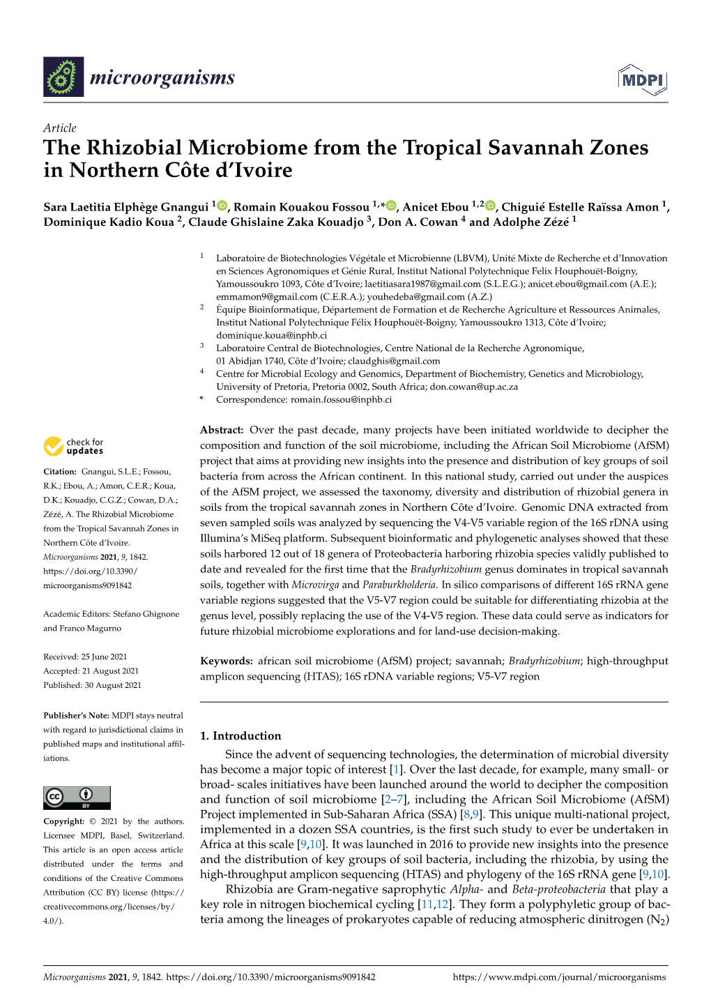 The Rhizobial Microbiome from the Tropical Savannah Zones in Northern Côte D’Ivoire