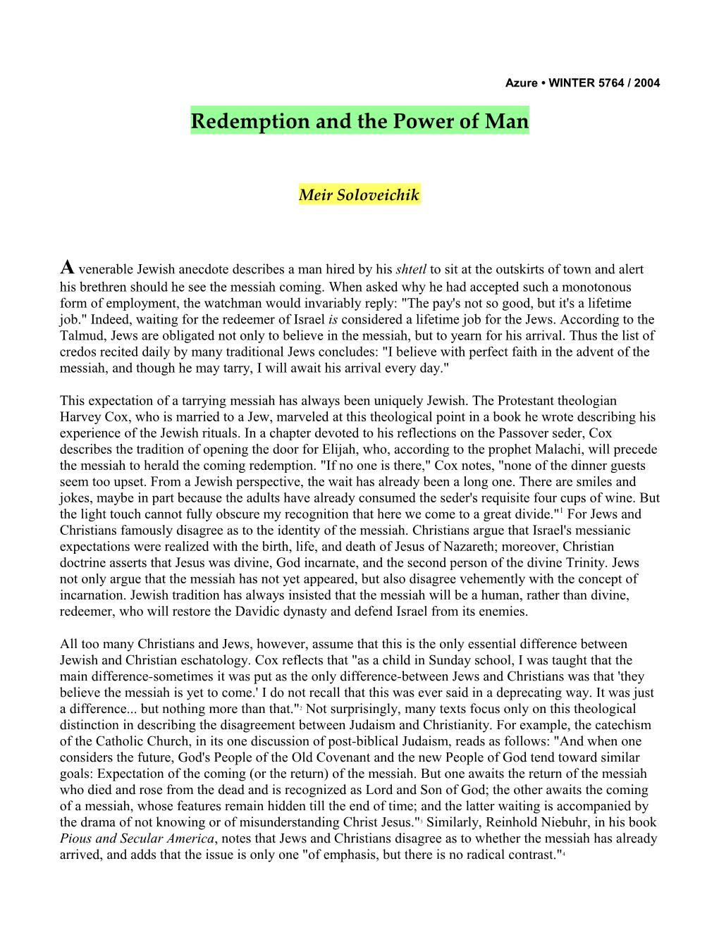 Redemption and the Power of Man