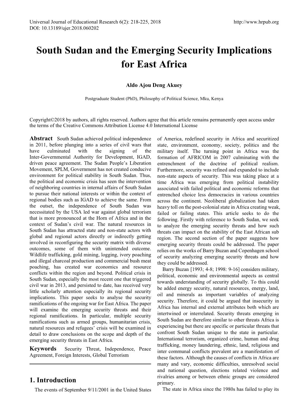 South Sudan and the Emerging Security Implications for East Africa