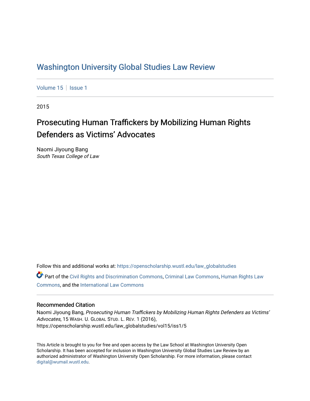 Prosecuting Human Traffickers by Mobilizing Human Rights Defenders As Victims’ Advocates