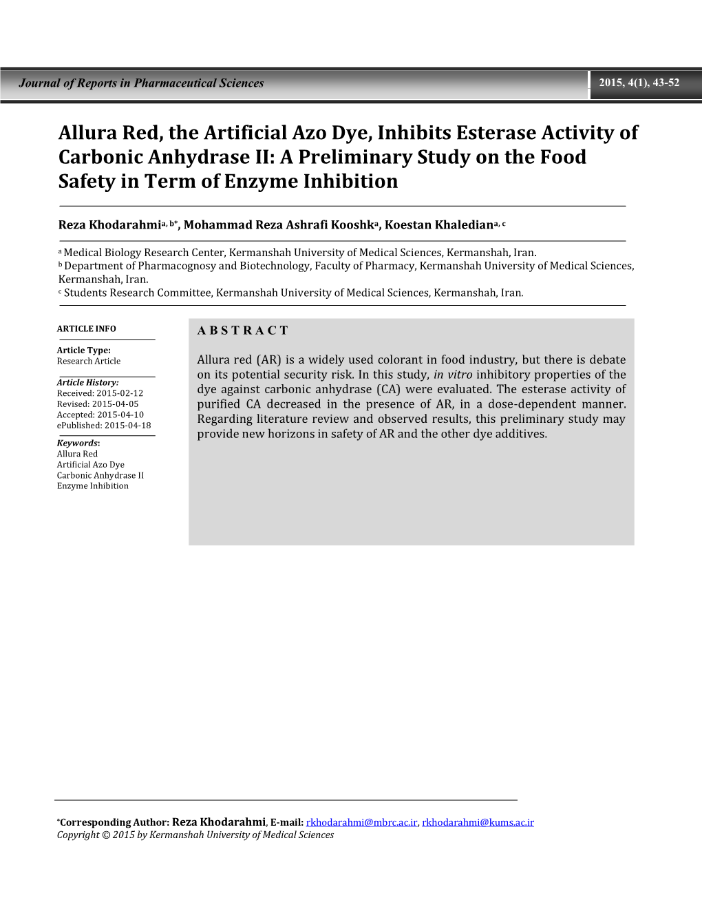 Allura Red, the Artificial Azo Dye, Inhibits Esterase Activity of Carbonic Anhydrase II: a Preliminary Study on the Food Safety in Term of Enzyme Inhibition