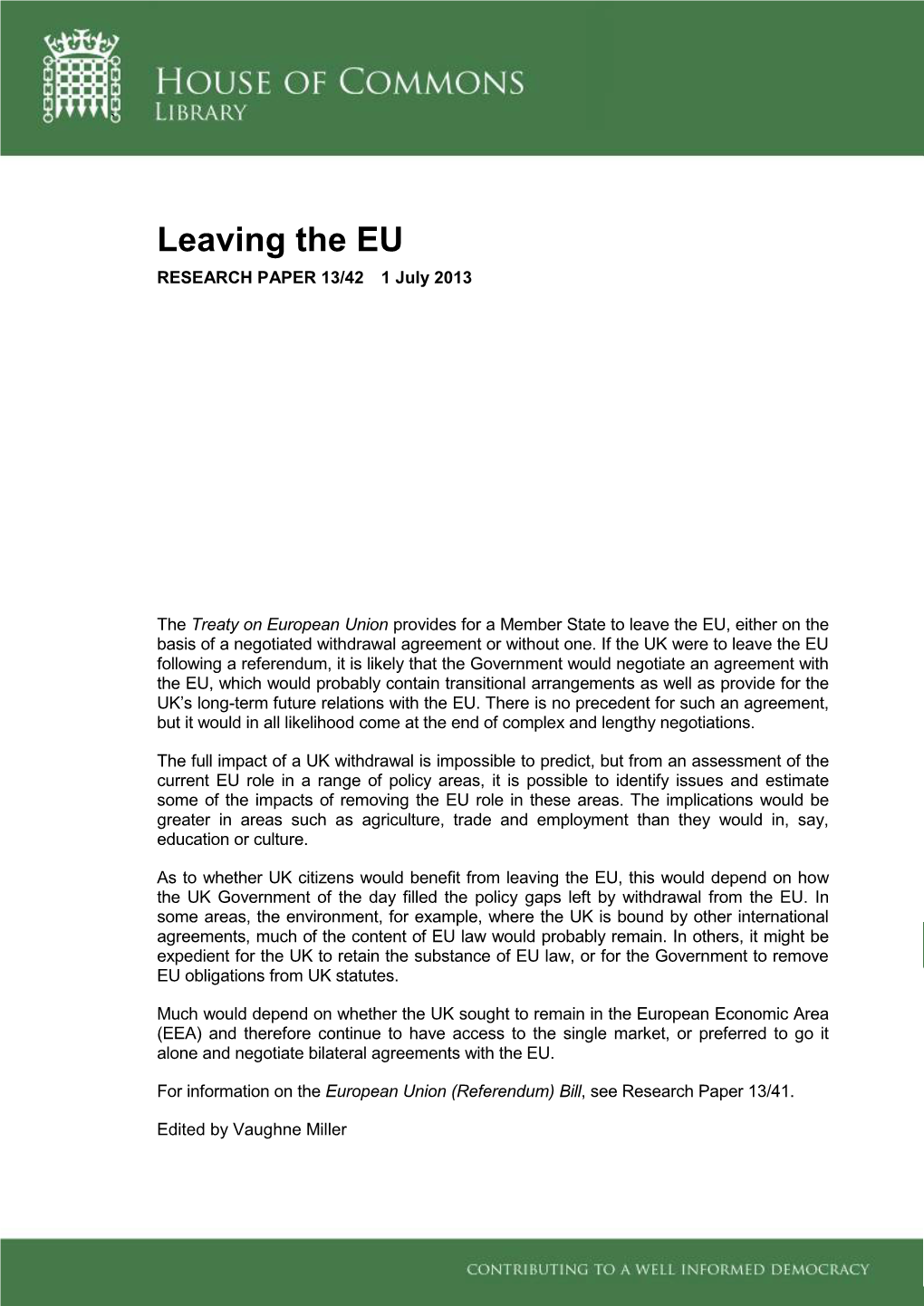 Leaving the EU RESEARCH PAPER 13/42 1 July 2013