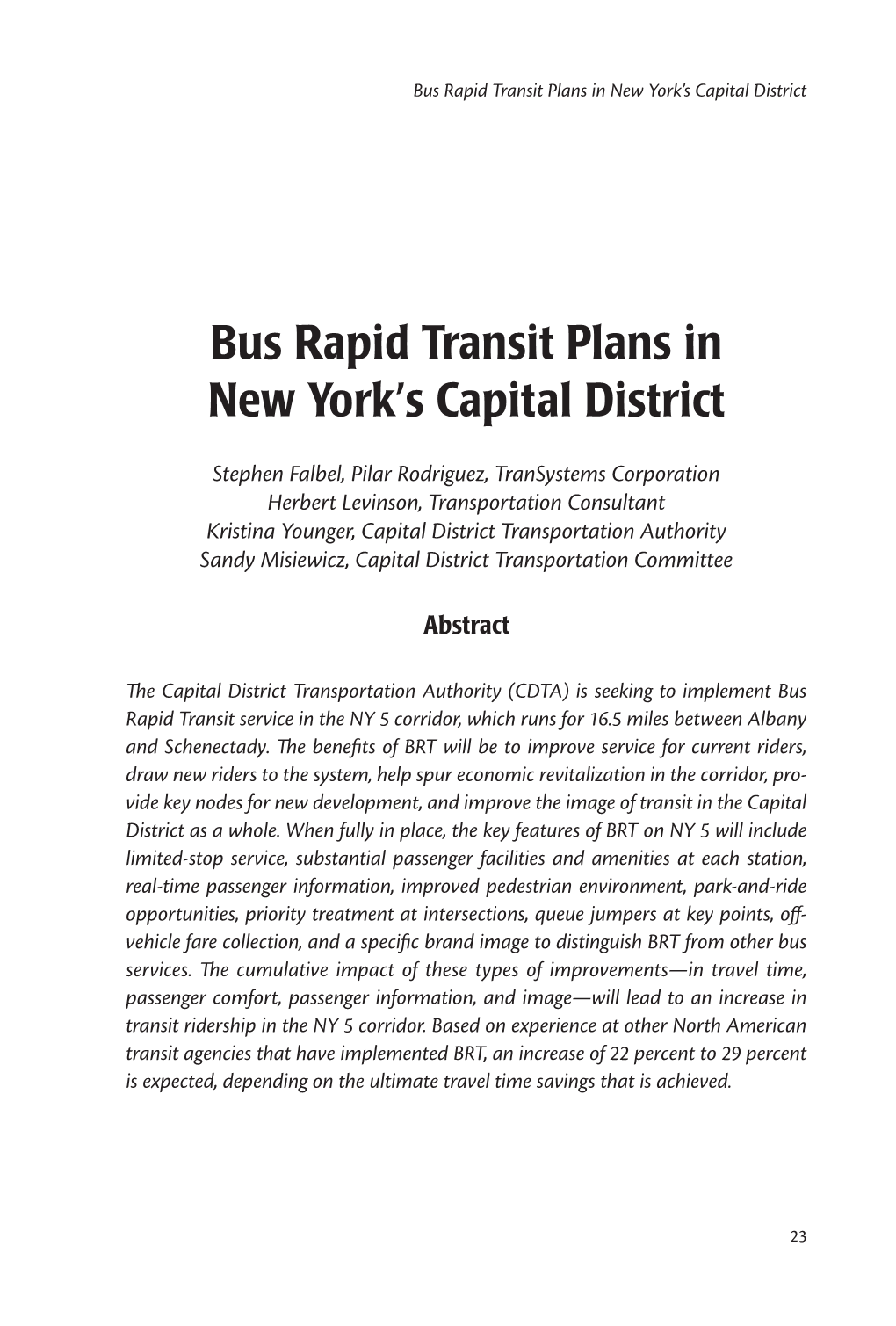 Bus Rapid Transit Plans in New York's Capital District