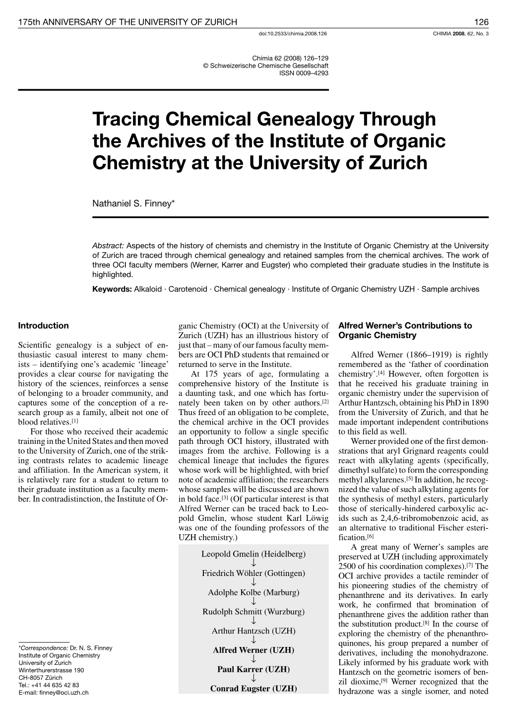 Tracing Chemical Genealogy Through the Archives of the Institute of Organic Chemistry at the University of Zurich