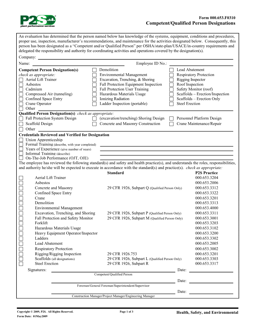 Competent/Qualified Person Designations