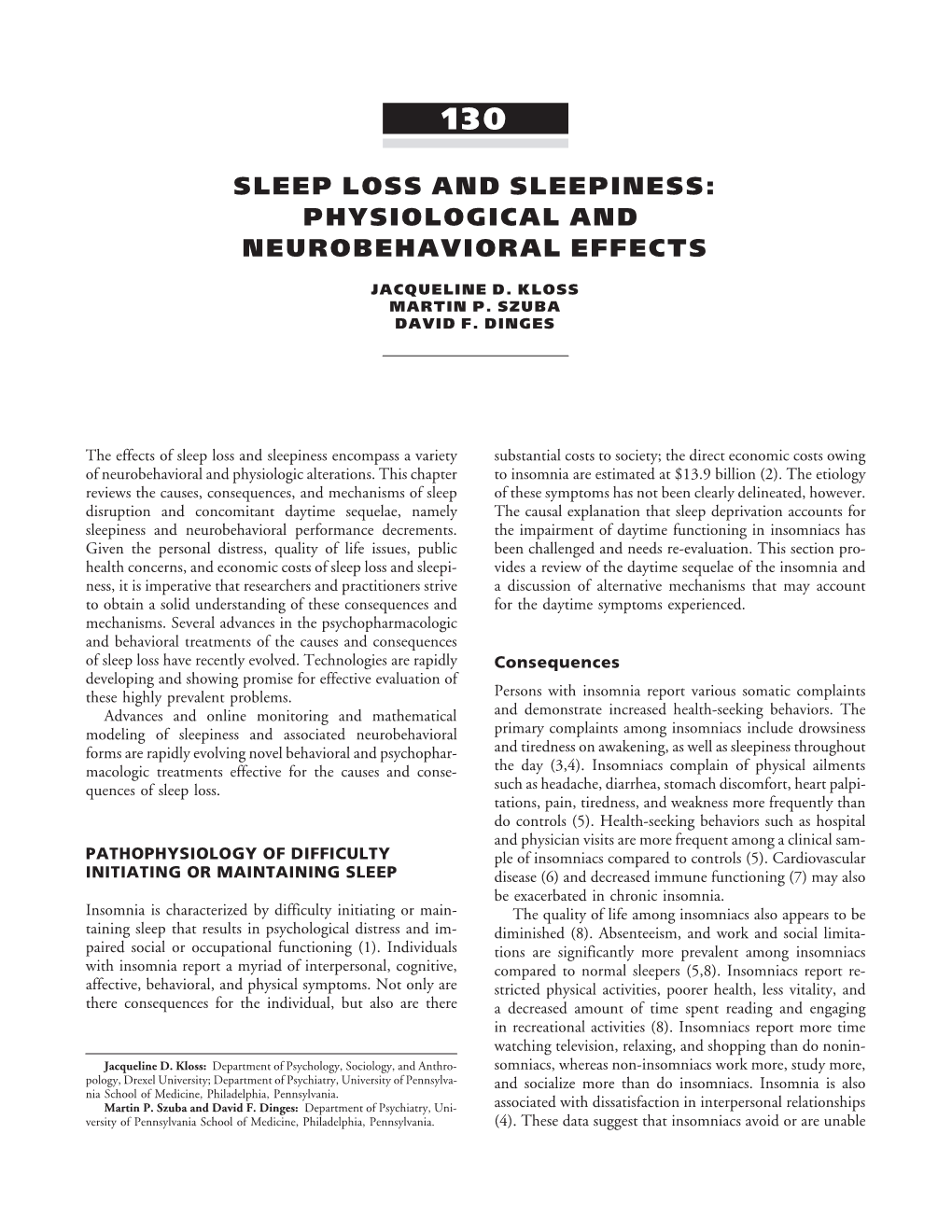 Sleep Loss and Sleepiness: Physiological and Neurobehavioral Effects