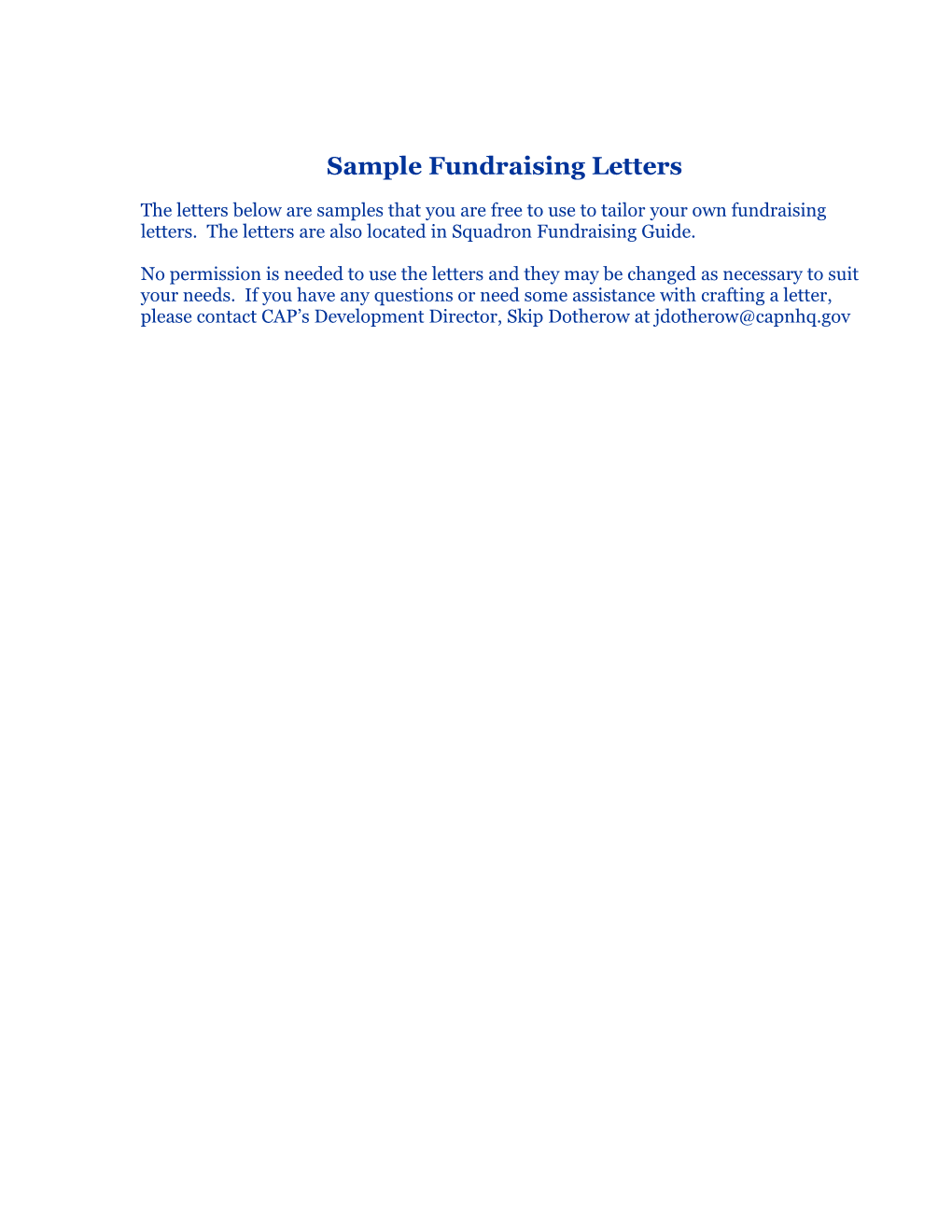 Sample Fundraising Letter #1