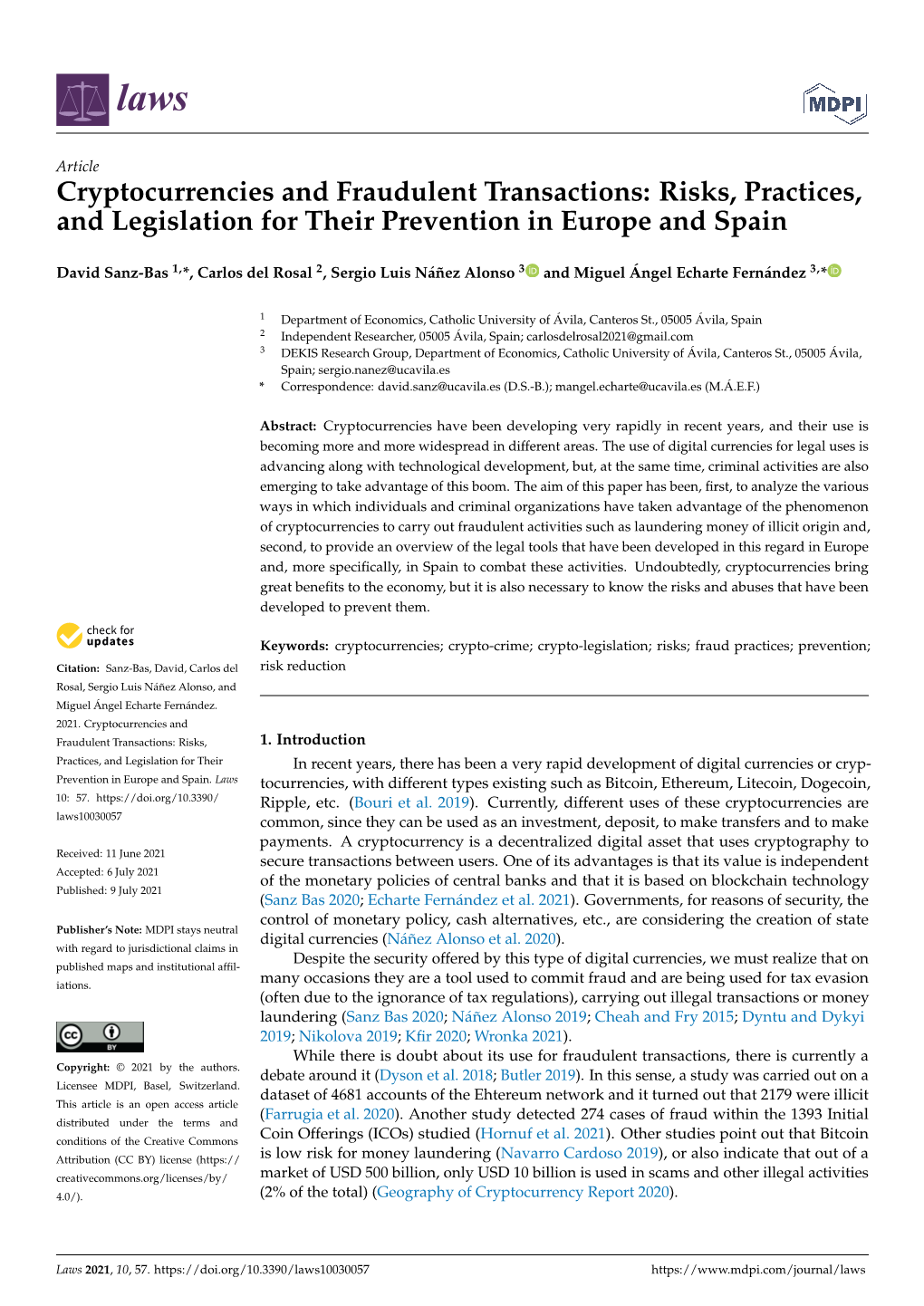 Cryptocurrencies and Fraudulent Transactions: Risks, Practices, and Legislation for Their Prevention in Europe and Spain