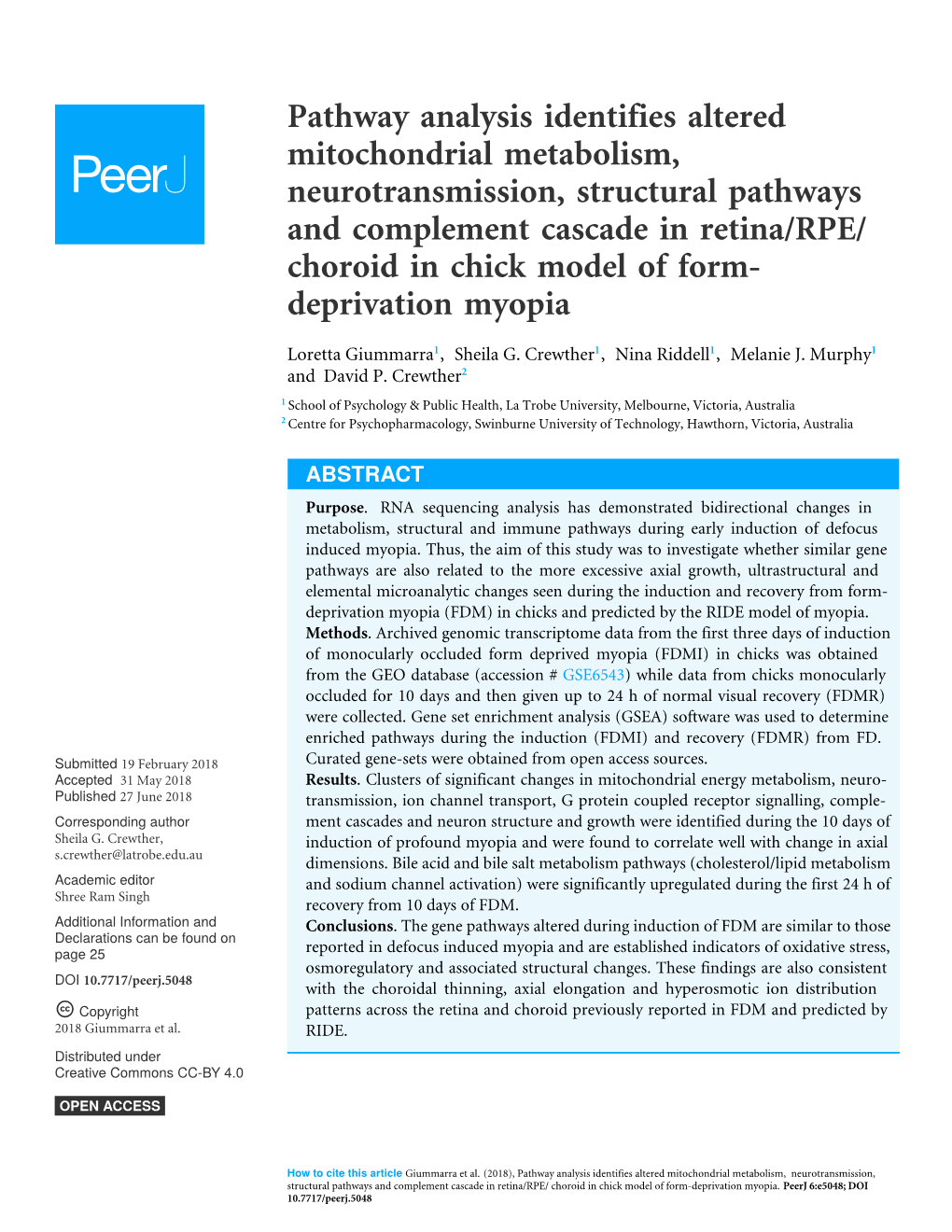 Pathway Analysis Identifies Altered Mitochondrial Metabolism