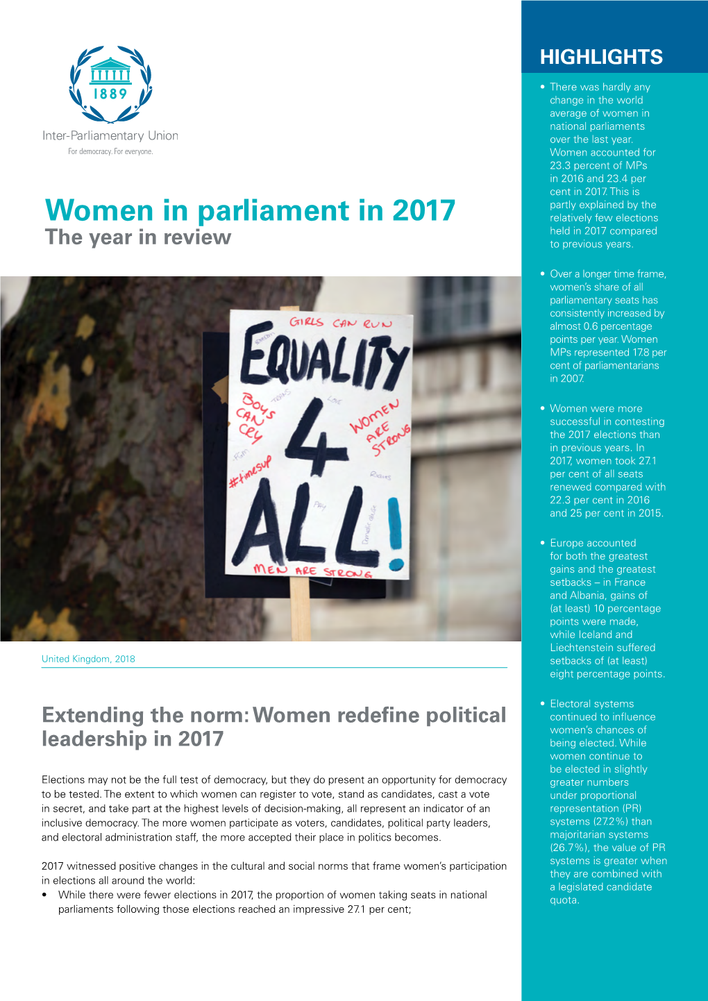 Women in Parliament in 2017 Relatively Few Elections Held in 2017 Compared the Year in Review to Previous Years