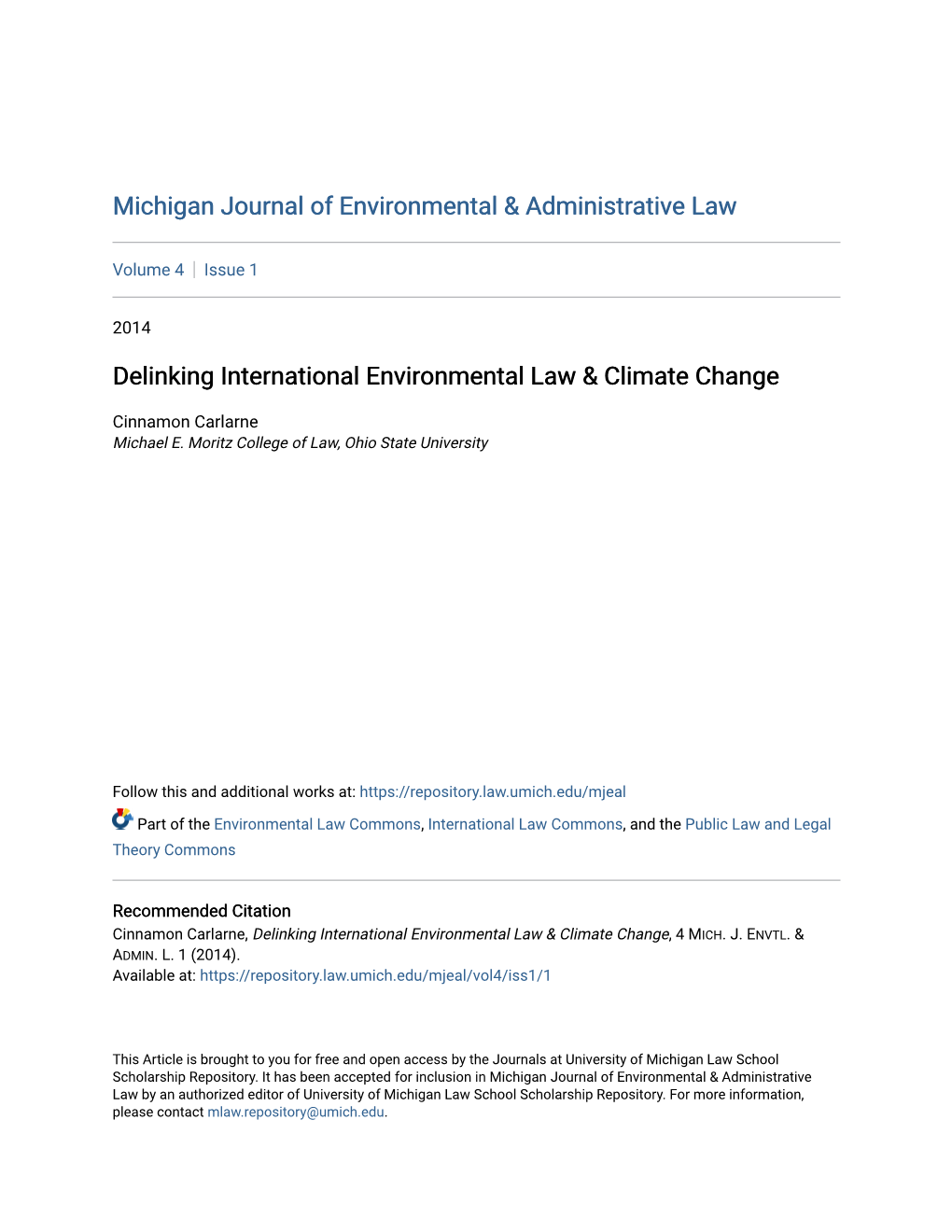 Delinking International Environmental Law & Climate Change