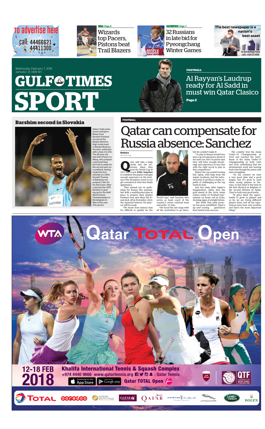 Qatar Clasico SPORT Page 2 Barshim Second in Slovakia FOOTBALL