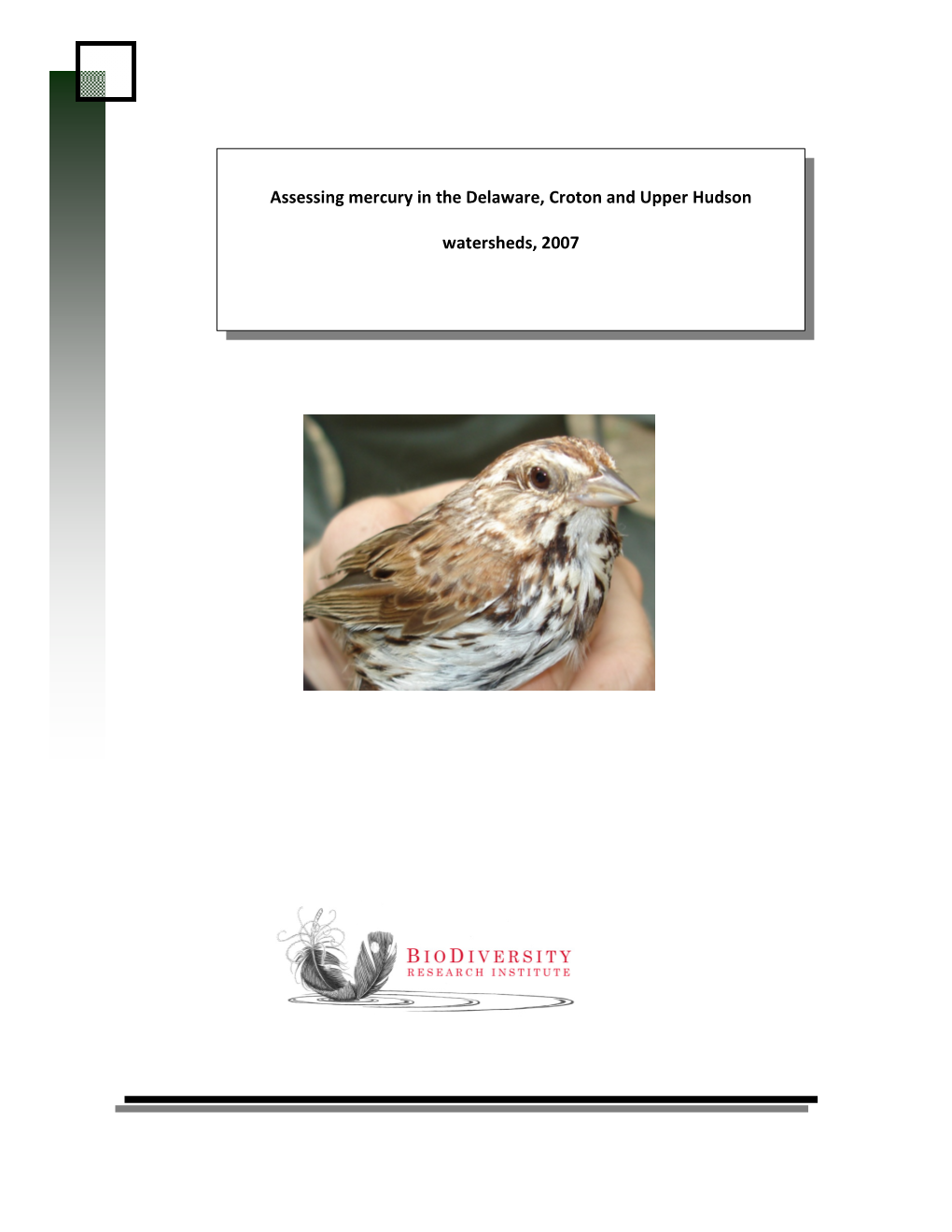 Assessing Mercury in the Delaware, Croton and Upper Hudson Watersheds, 2007. Report BRI 2009-06 Submitted to New York State Department of Environmental Conservation