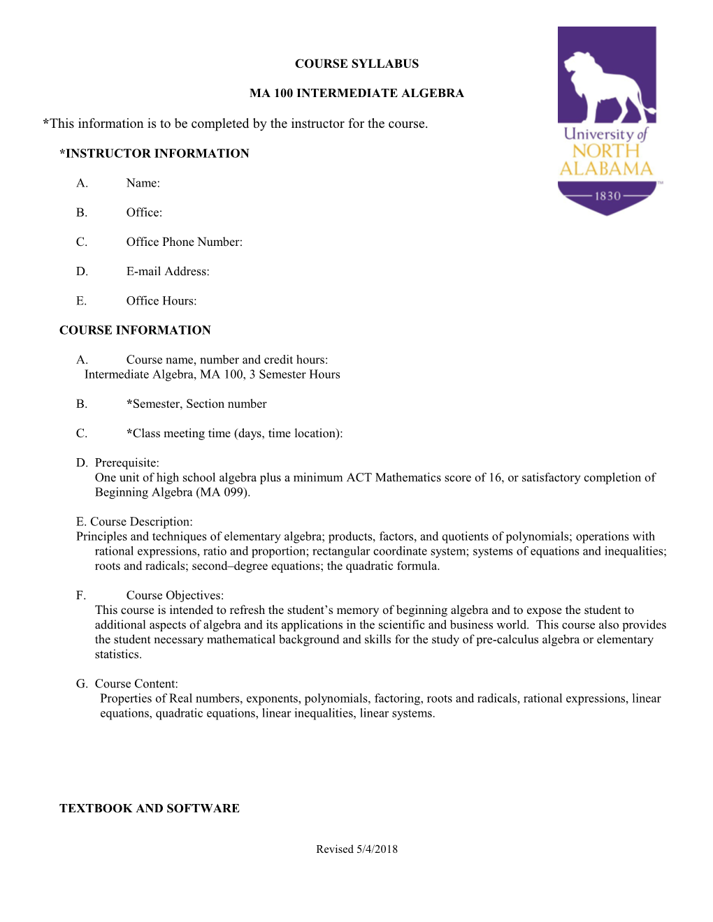 Ma 100 Intermediate Algebra s1